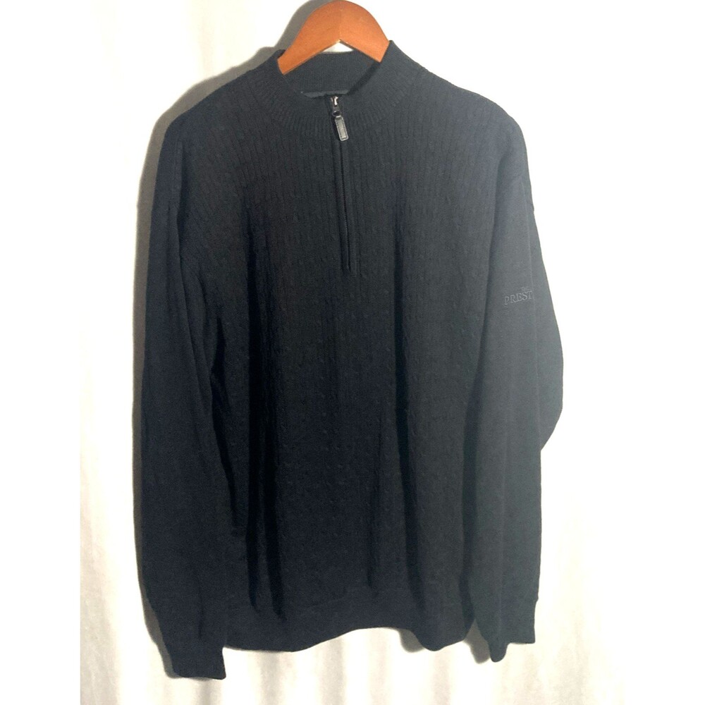 SCOTTISH WINDS black cable knit cotton blend 1/4 zip pullover sweater XXL